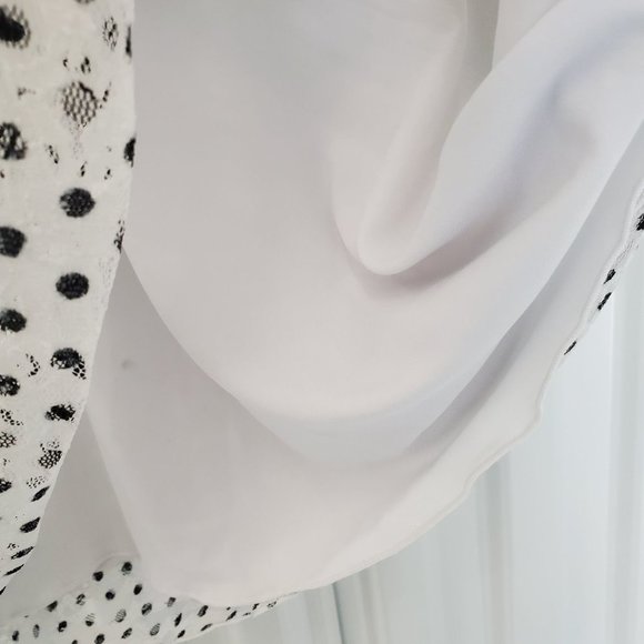 Laura Plus Polka  Dot V Neck Blouse with Lace overlay and ruffled chest … - Picture 5 of 9